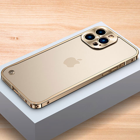 Apple iPhone 13 Pro用ケース 高級感 手触り良い アルミメタル 製の金属製 バンパー カバー A04 アップル ゴールド