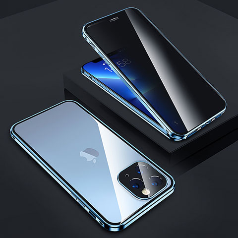 Apple iPhone 13 Pro用ケース 高級感 手触り良い アルミメタル 製の金属製 360度 フルカバーバンパー 鏡面 カバー Z05 アップル ネイビー