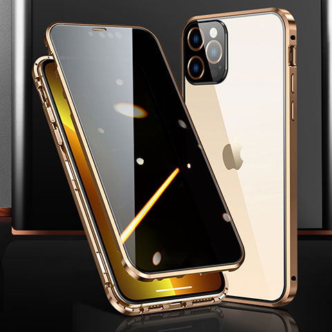 Apple iPhone 13 Pro用ケース 高級感 手触り良い アルミメタル 製の金属製 360度 フルカバーバンパー 鏡面 カバー M03 アップル ゴールド