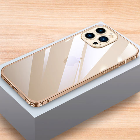 Apple iPhone 13 Pro用ケース 高級感 手触り良い アルミメタル 製の金属製 バンパー カバー LK1 アップル ゴールド