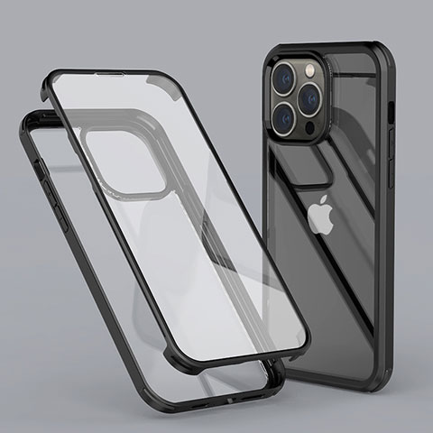 Apple iPhone 13 Pro用前面と背面 360度 フルカバー 極薄ソフトケース シリコンケース 耐衝撃 全面保護 バンパー 透明 LK1 アップル ブラック