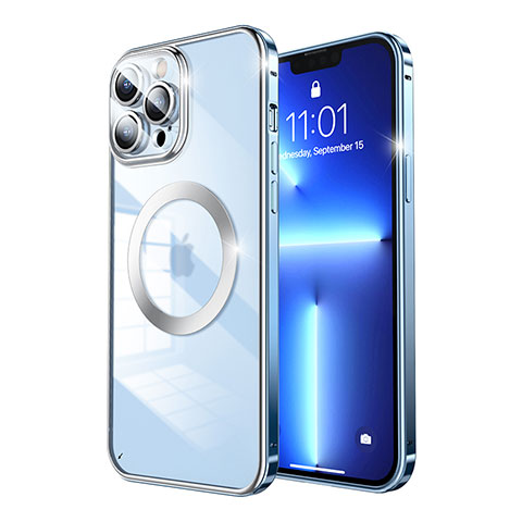 Apple iPhone 13 Pro用ケース 高級感 手触り良い メタル兼プラスチック バンパー Mag-Safe 磁気 Magnetic LF5 アップル ネイビー