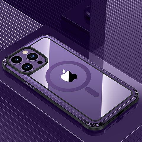 Apple iPhone 13 Pro用ケース 高級感 手触り良い アルミメタル 製の金属製 兼シリコン カバー Mag-Safe 磁気 Magnetic QC1 アップル パープル