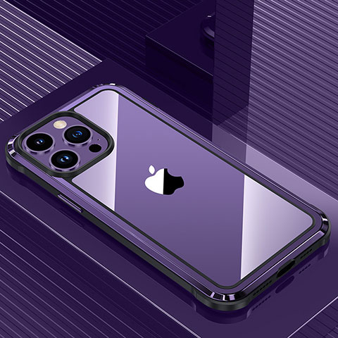 Apple iPhone 13 Pro用ケース 高級感 手触り良い アルミメタル 製の金属製 兼シリコン カバー QC1 アップル パープル