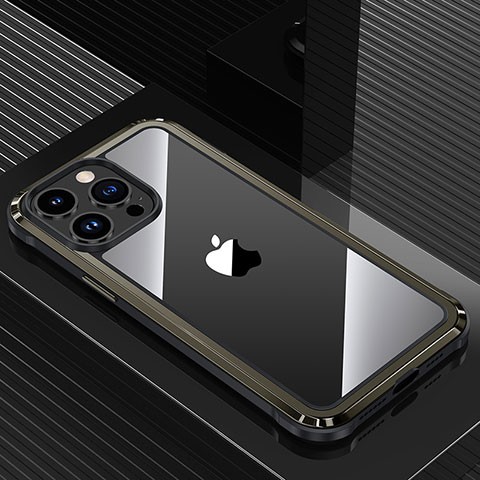 Apple iPhone 13 Pro用ケース 高級感 手触り良い アルミメタル 製の金属製 兼シリコン カバー QC1 アップル ブラック