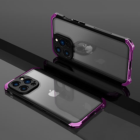 Apple iPhone 13 Pro用ケース 高級感 手触り良い メタル兼プラスチック バンパー SQ1 アップル パープル