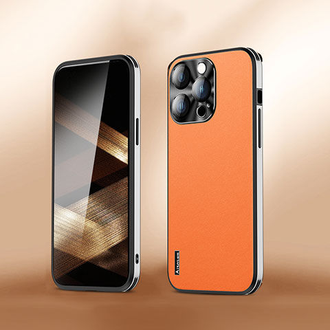 Apple iPhone 13 Pro用ケース 高級感 手触り良いレザー柄 AT6 アップル オレンジ