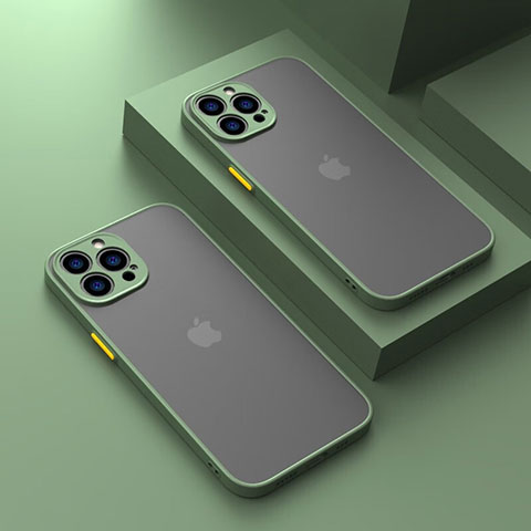 Apple iPhone 13 Pro用ハイブリットバンパーケース クリア透明 プラスチック カバー LS1 アップル グリーン