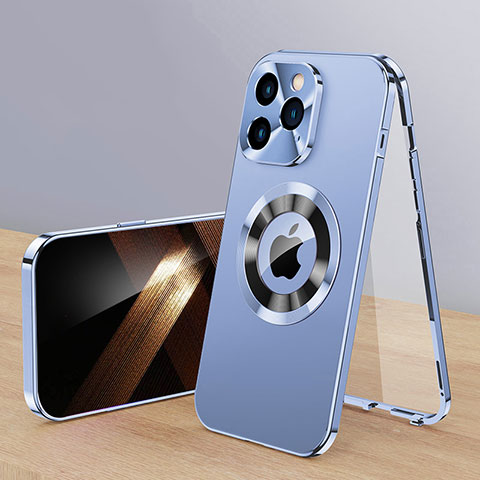 Apple iPhone 13 Pro用360度 フルカバー ケース 高級感 手触り良い アルミメタル 製の金属製 Mag-Safe 磁気 Magnetic P01 アップル ネイビー