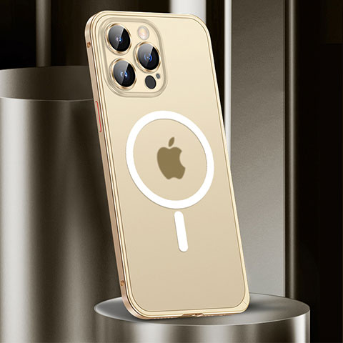 Apple iPhone 13 Pro Max用ケース 高級感 手触り良い メタル兼プラスチック バンパー Mag-Safe 磁気 Magnetic JL2 アップル ゴールド