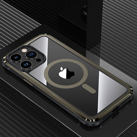 Apple iPhone 13 Pro Max用ケース 高級感 手触り良い アルミメタル 製の金属製 兼シリコン カバー Mag-Safe 磁気 Magnetic QC1 アップル ブラック
