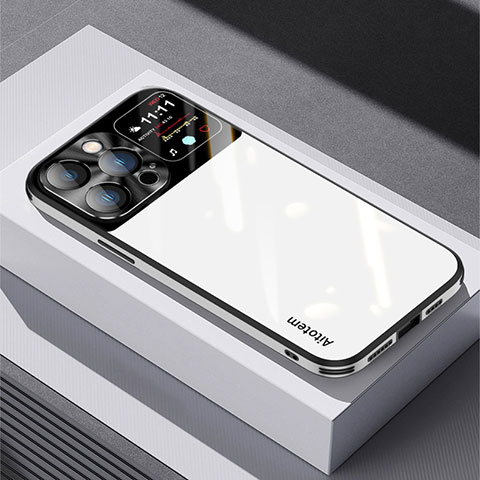 Apple iPhone 13 Pro Max用ハイブリットバンパーケース プラスチック 鏡面 カバー AT1 アップル ホワイト
