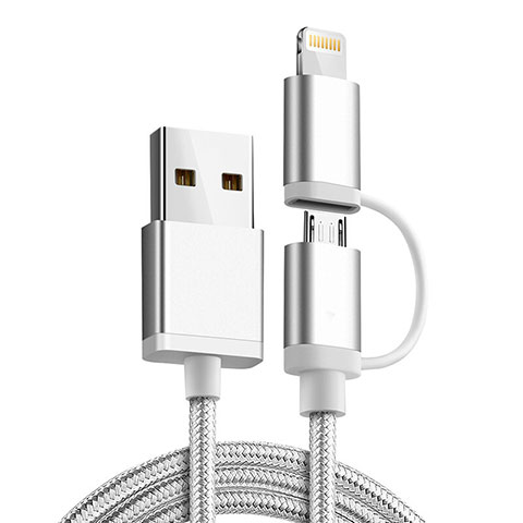 Apple iPhone 14用Lightning USBケーブル 充電ケーブル Android Micro USB C01 アップル シルバー