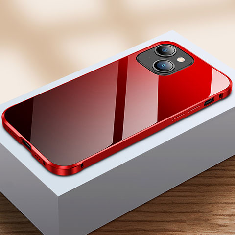 Apple iPhone 14用ケース 高級感 手触り良い アルミメタル 製の金属製 360度 フルカバーバンパー 鏡面 カバー M07 アップル レッド・ブラック