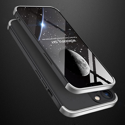 Apple iPhone 14用ハードケース プラスチック 質感もマット 前面と背面 360度 フルカバー M01 アップル シルバー・ブラック