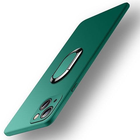 Apple iPhone 14用極薄ソフトケース シリコンケース 耐衝撃 全面保護 アンド指輪 マグネット式 バンパー A09 アップル グリーン