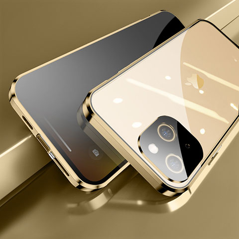 Apple iPhone 14用ケース 高級感 手触り良い アルミメタル 製の金属製 360度 フルカバーバンパー 鏡面 カバー M06 アップル ゴールド