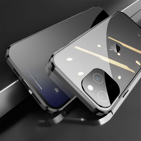 Apple iPhone 14用ケース 高級感 手触り良い アルミメタル 製の金属製 360度 フルカバーバンパー 鏡面 カバー M06 アップル ブラック