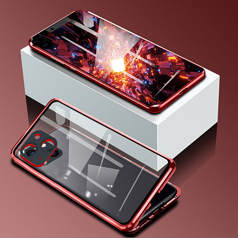 Apple iPhone 14用ケース 高級感 手触り良い アルミメタル 製の金属製 360度 フルカバーバンパー 鏡面 カバー M09 アップル レッド