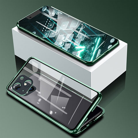 Apple iPhone 14用ケース 高級感 手触り良い アルミメタル 製の金属製 360度 フルカバーバンパー 鏡面 カバー M09 アップル グリーン