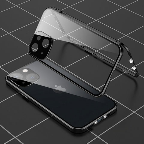 Apple iPhone 14用ケース 高級感 手触り良い アルミメタル 製の金属製 360度 フルカバーバンパー 鏡面 カバー M04 アップル ブラック