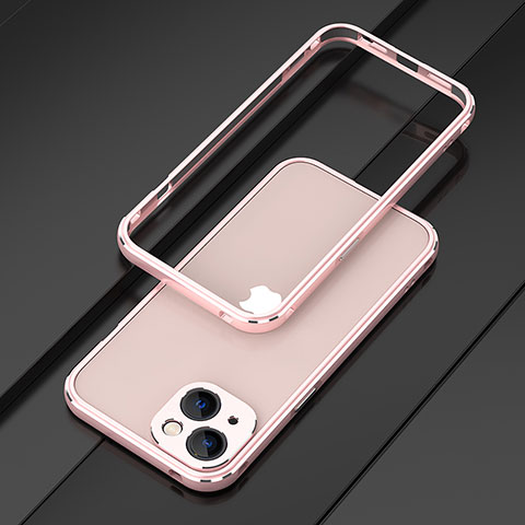 Apple iPhone 14用ケース 高級感 手触り良い アルミメタル 製の金属製 バンパー カバー A01 アップル ローズゴールド