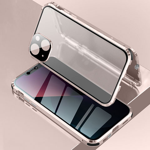 Apple iPhone 14用ケース 高級感 手触り良い アルミメタル 製の金属製 360度 フルカバーバンパー 鏡面 カバー アップル ローズゴールド