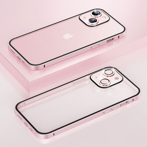 Apple iPhone 14用ケース 高級感 手触り良い メタル兼プラスチック バンパー LF3 アップル ローズゴールド