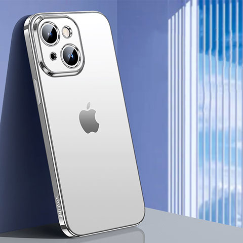 Apple iPhone 14用極薄ソフトケース シリコンケース 耐衝撃 全面保護 クリア透明 LD1 アップル シルバー