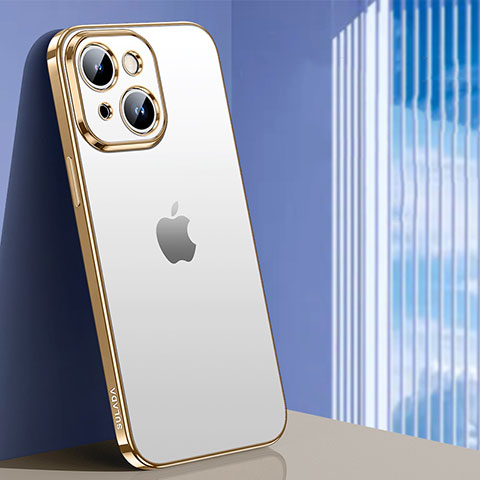 Apple iPhone 14用極薄ソフトケース シリコンケース 耐衝撃 全面保護 クリア透明 LD1 アップル ゴールド