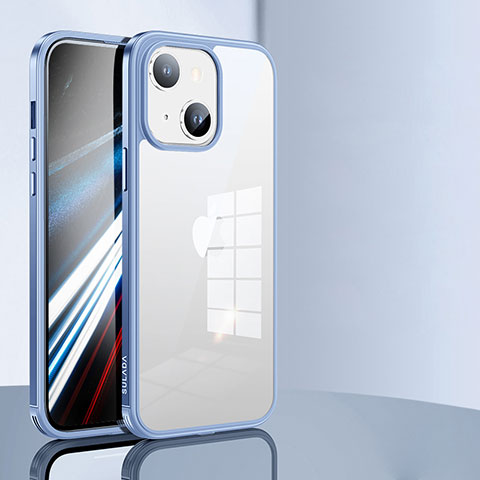 Apple iPhone 14用ハイブリットバンパーケース クリア透明 プラスチック カバー LD1 アップル ブルー
