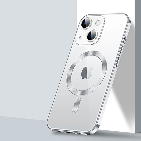Apple iPhone 14用極薄ソフトケース シリコンケース 耐衝撃 全面保護 クリア透明 カバー Mag-Safe 磁気 Magnetic LD2 アップル シルバー