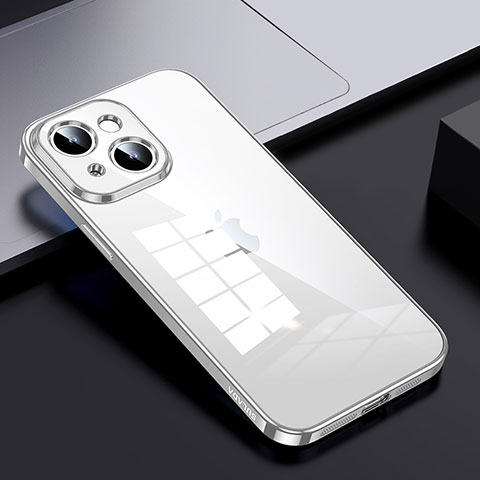Apple iPhone 14用ハイブリットバンパーケース クリア透明 プラスチック カバー LD2 アップル シルバー