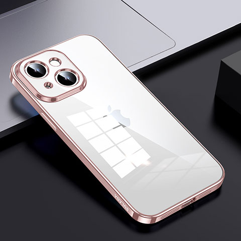 Apple iPhone 14用ハイブリットバンパーケース クリア透明 プラスチック カバー LD2 アップル ローズゴールド