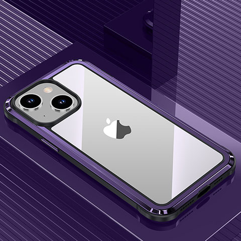 Apple iPhone 14用ケース 高級感 手触り良い アルミメタル 製の金属製 兼シリコン カバー QC1 アップル パープル