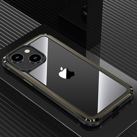 Apple iPhone 14用ケース 高級感 手触り良い アルミメタル 製の金属製 兼シリコン カバー QC1 アップル ブラック