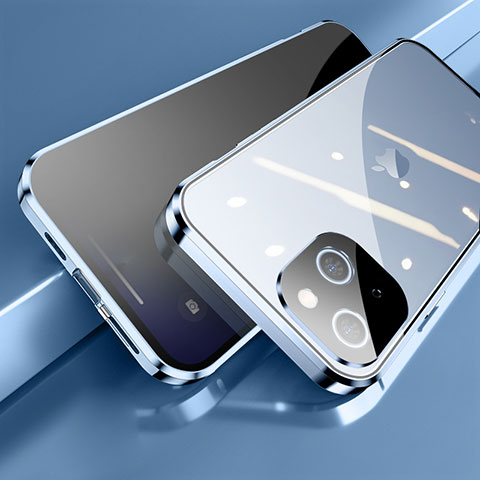 Apple iPhone 14 Plus用ケース 高級感 手触り良い アルミメタル 製の金属製 360度 フルカバーバンパー 鏡面 カバー M06 アップル ネイビー