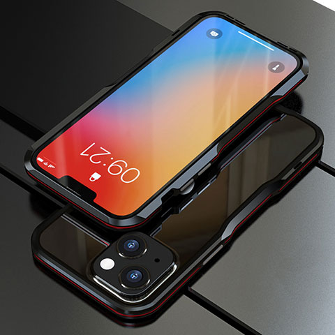 Apple iPhone 14 Plus用ケース 高級感 手触り良い アルミメタル 製の金属製 バンパー カバー アップル レッド・ブラック