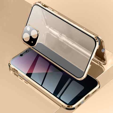 Apple iPhone 14 Plus用ケース 高級感 手触り良い アルミメタル 製の金属製 360度 フルカバーバンパー 鏡面 カバー アップル ゴールド