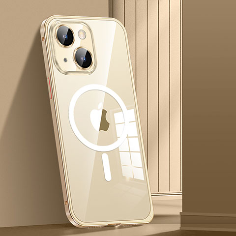 Apple iPhone 14 Plus用ケース 高級感 手触り良い メタル兼プラスチック バンパー Mag-Safe 磁気 Magnetic JL1 アップル ゴールド