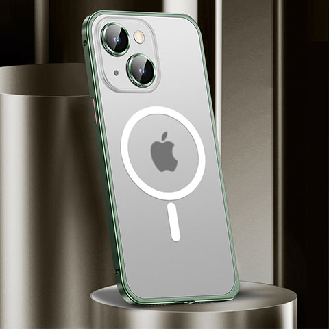 Apple iPhone 14 Plus用ケース 高級感 手触り良い メタル兼プラスチック バンパー Mag-Safe 磁気 Magnetic JL2 アップル グリーン