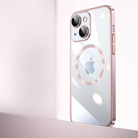 Apple iPhone 14 Plus用ハードカバー クリスタル クリア透明 Mag-Safe 磁気 Magnetic QC2 アップル ローズゴールド