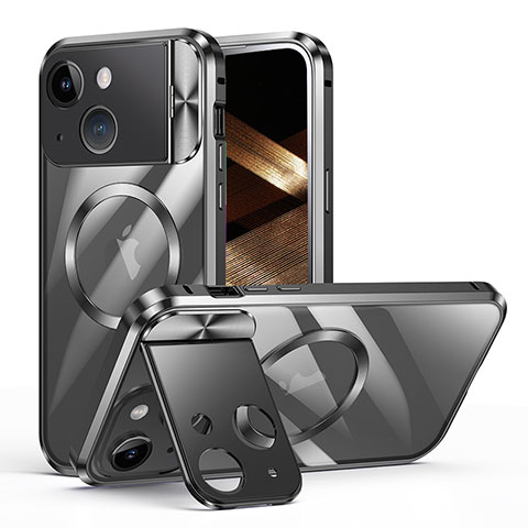 Apple iPhone 14 Plus用ケース 高級感 手触り良い メタル兼プラスチック バンパー Mag-Safe 磁気 Magnetic LK4 アップル ブラック
