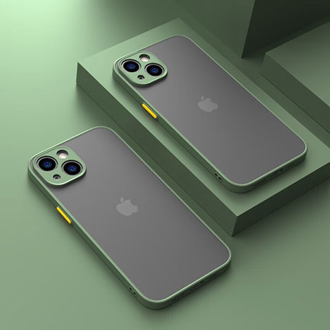 Apple iPhone 14 Plus用ハイブリットバンパーケース クリア透明 プラスチック カバー LS1 アップル グリーン