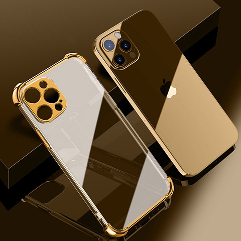 Apple iPhone 14 Pro用極薄ソフトケース シリコンケース 耐衝撃 全面保護 クリア透明 H06 アップル ゴールド