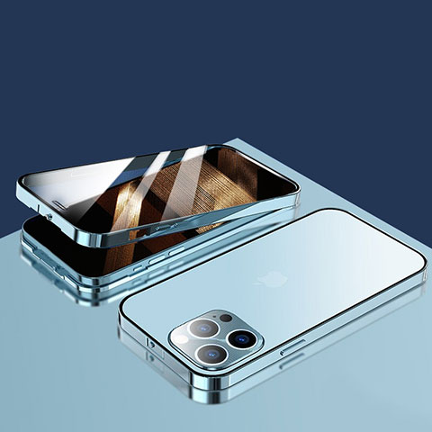 Apple iPhone 14 Pro用ケース 高級感 手触り良い アルミメタル 製の金属製 360度 フルカバーバンパー 鏡面 カバー M10 アップル ネイビー