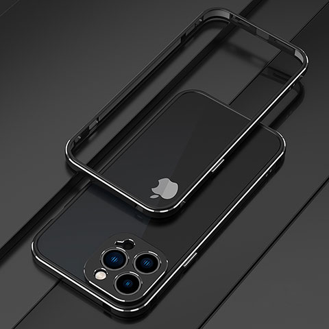 Apple iPhone 14 Pro用ケース 高級感 手触り良い アルミメタル 製の金属製 バンパー カバー アップル シルバー・ブラック