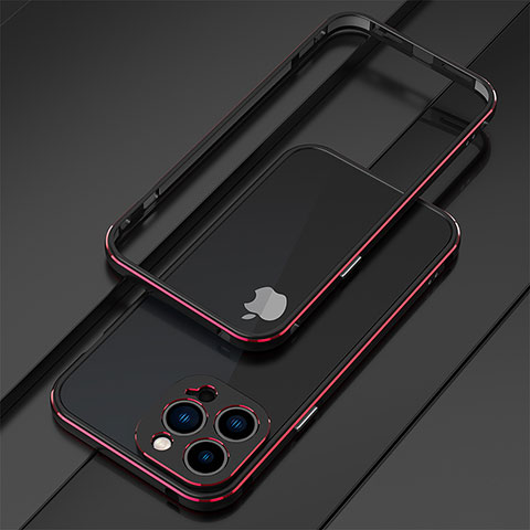 Apple iPhone 14 Pro用ケース 高級感 手触り良い アルミメタル 製の金属製 バンパー カバー アップル レッド・ブラック