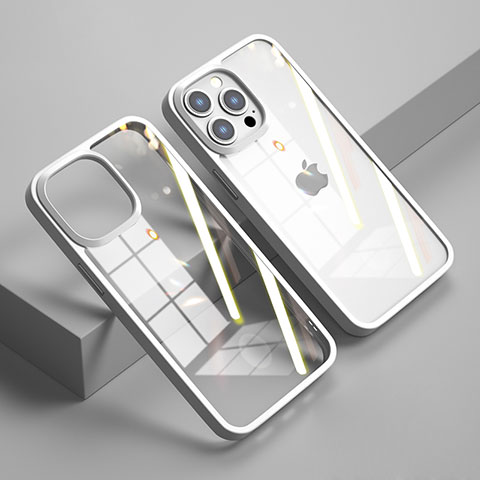 Apple iPhone 14 Pro用ハイブリットバンパーケース クリア透明 プラスチック 鏡面 カバー M04 アップル ホワイト