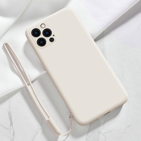Apple iPhone 14 Pro用360度 フルカバー極薄ソフトケース シリコンケース 耐衝撃 全面保護 バンパー S09 アップル ホワイト